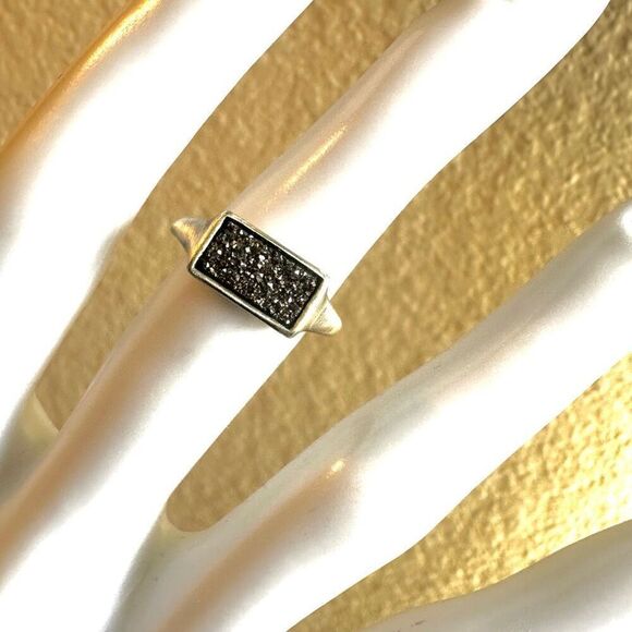 Kendra Scott black druzy   silver plated  ring - Picture 2 of 10